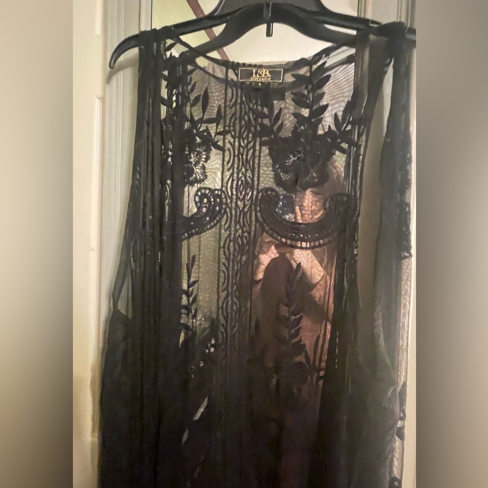 L&B Black Sheer Floral Lace cardigan Off shoulder